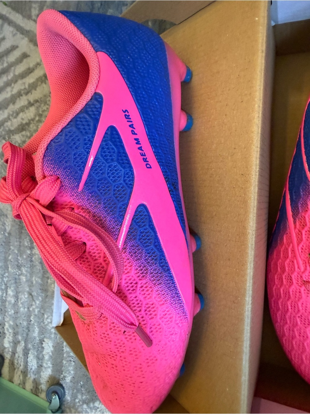 Dream Pairs Pink and Blue Kids Soccer Cleats